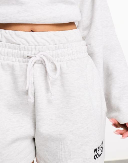 Weekend Collective faux waistband logo jogger shorts in grey marl