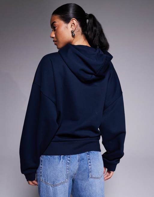 Weekend Collective - Felpa con cappuccio blu navy con logo stile college in coordinato, 2 di 4