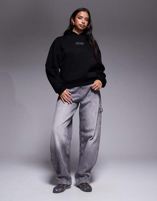 Weekend Collective - Felpa con cappuccio nera con grafica con strass applicati a caldo, 2 di 4