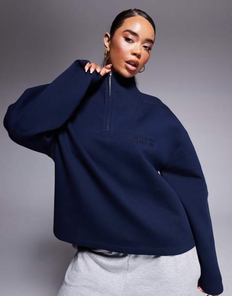 Weekend Collective - Felpa in tessuto pesante color blu navy con zip corta e logo - view 1