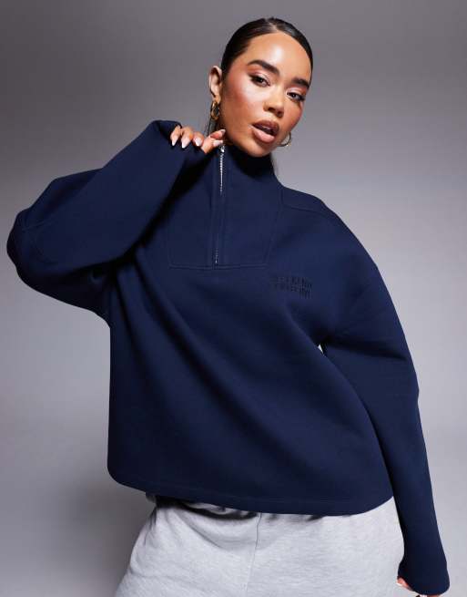 Weekend Collective - Felpa in tessuto pesante color blu navy con zip corta e logo 