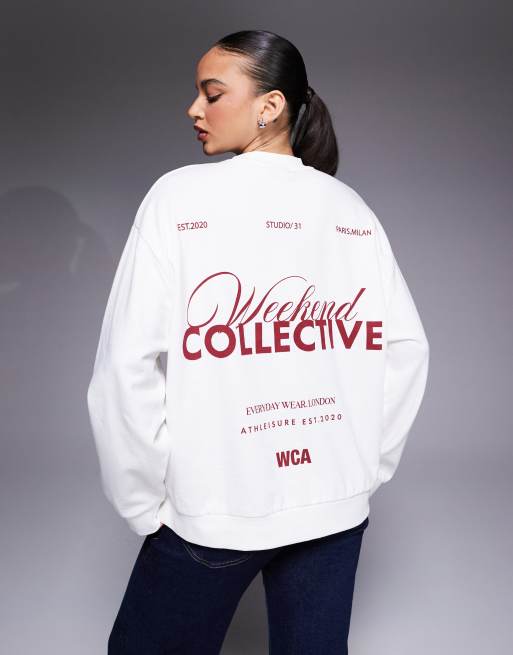 Weekend Collective - Felpa oversize con grafica del logo Athleisure sul retro color panna