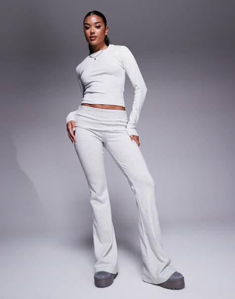 Weekend Collective - Flare-broek met omgeslagen taille in gemêleerd grijs, deel van co-ord set - view 1