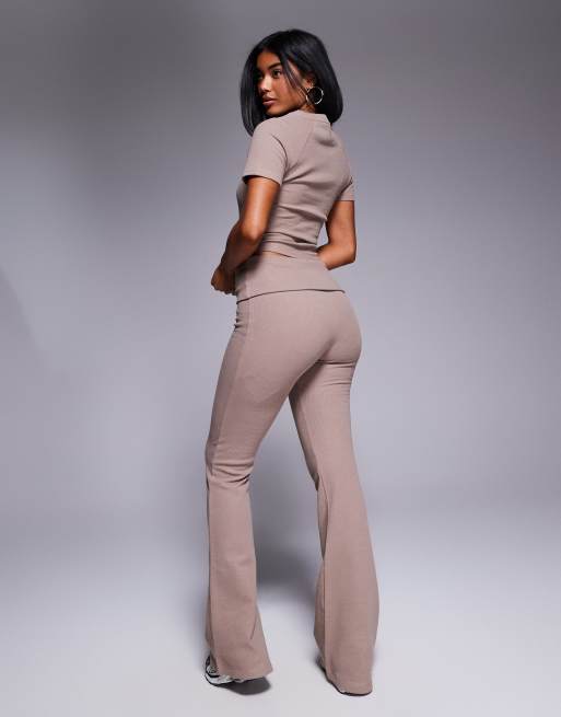 Weekend Collective flared pants in mocha waffle knit