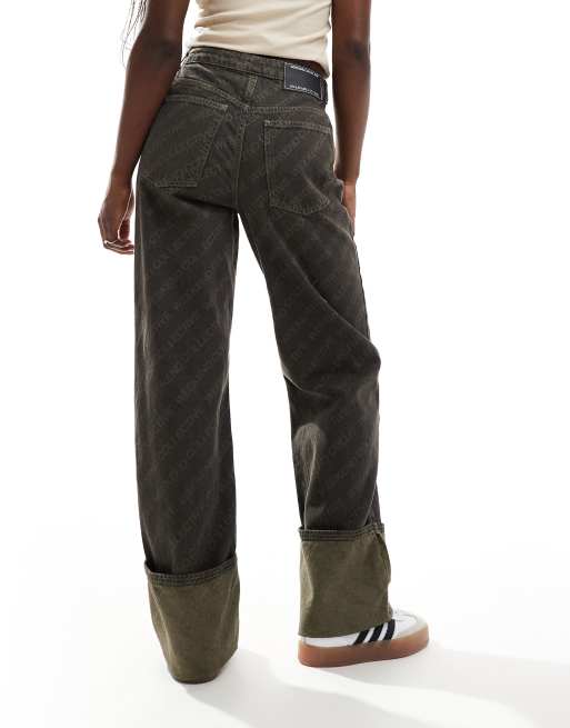 Weekend Collective - Forvaskede brune jeans med opsmøg og laserprint, 4 af 5