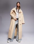 [ASOS Weekend Collective] Weekend Collective funnel neck trench coat in camel-Neutral L CAMEL