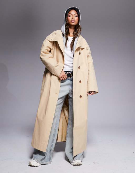 Camel funnel neck coat online