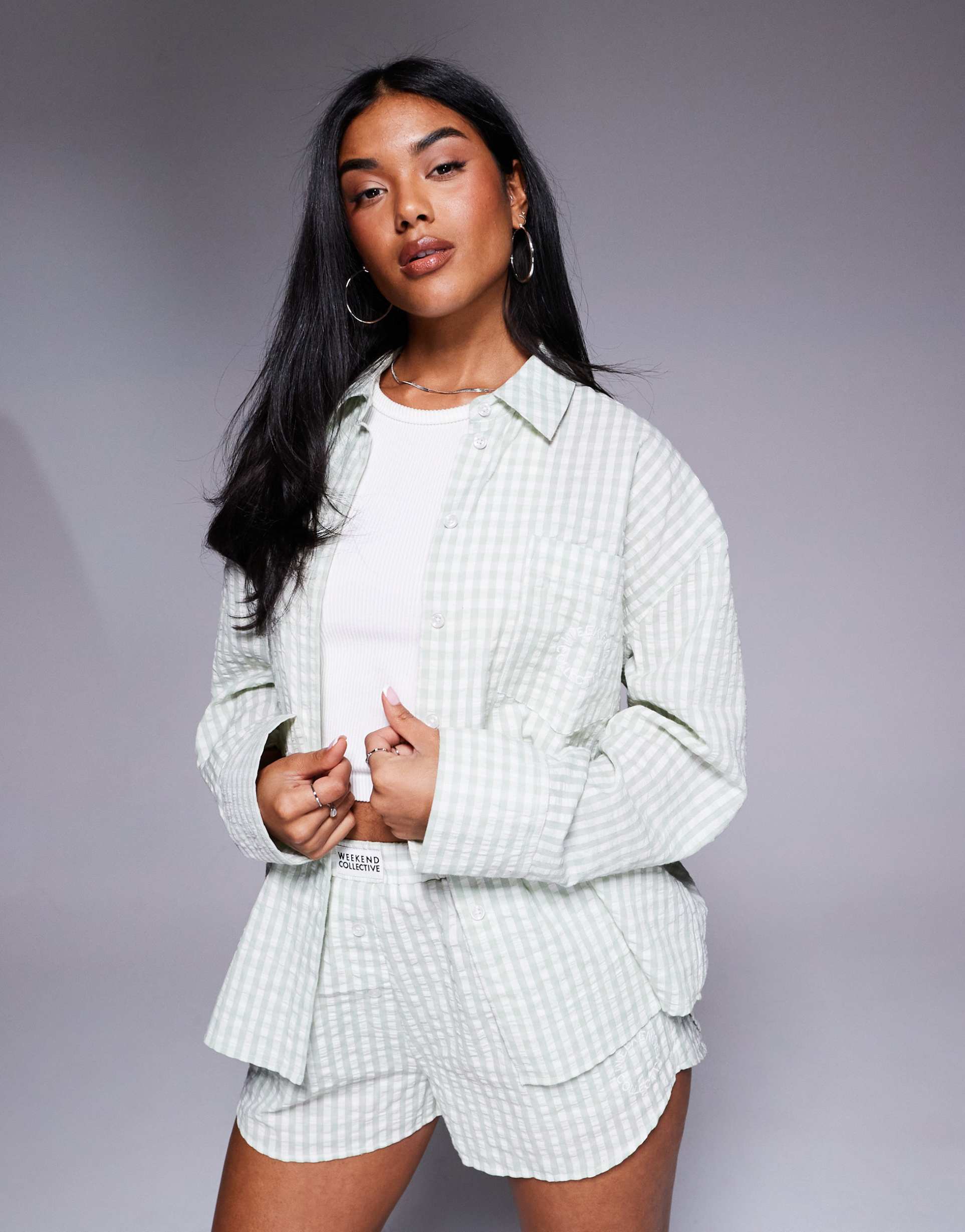 weekend collective gingham woven shirt in pastel green - part of a set