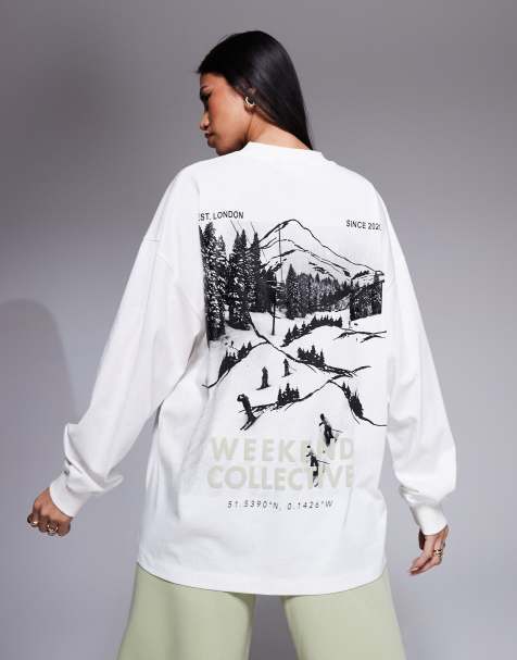 Weekend Collective – Gräddvit, oversize topp med långa ärmar och skidtryck baktill - view 1