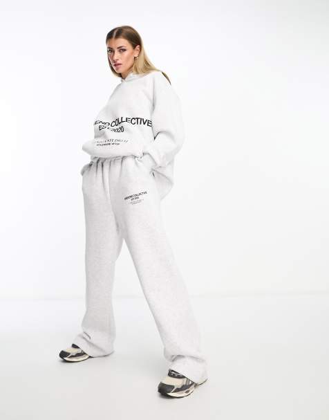 Weekend Collective - Gråmelerede oversized joggingbukser med stablet logo - view 1