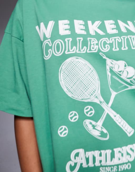 Weekend Collective – Grön t-shirt i oversize med 'Athleisure'-tennistryck, 3 av 4