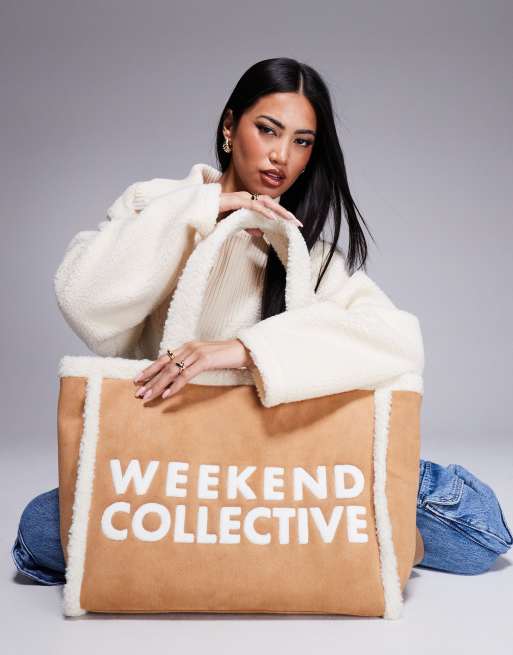 Weekend Collective - Gyldenbrun tote-taske i imiteret ruskind