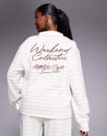 [ASOS Weekend Collective] Weekend Collective half zip sweatshirt in cream stripe with scribble graphic embroidery-White XS CREAM