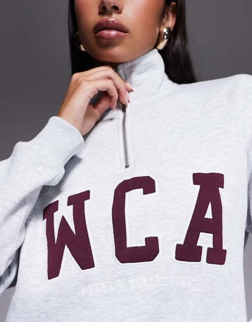Weekend Collective half zip varsity sweatshirt in gray heather - part of a set, 4 of 4