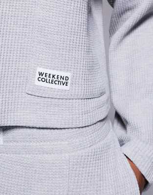 Asos Weekend Collective Weekend Collective Half Zip Waffle Sweatshirt In Gray
