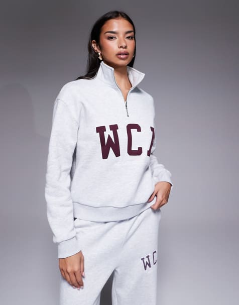 Weekend Collective half zip with varsity sweatshirt in grey marl (part of a set) - view 1