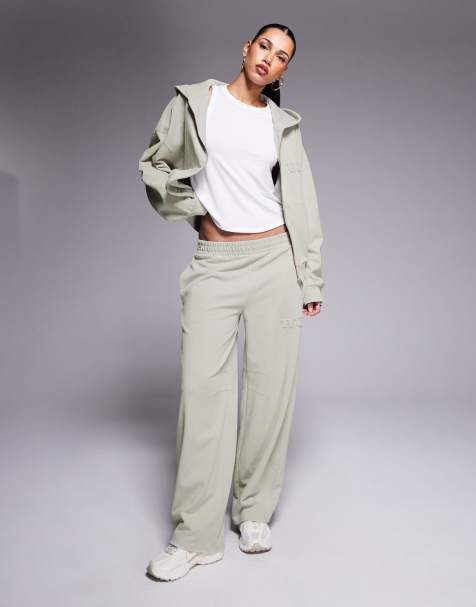 Weekend Collective heavyweight barrel leg sweatpants and hoodie set in washed sage green - view 1