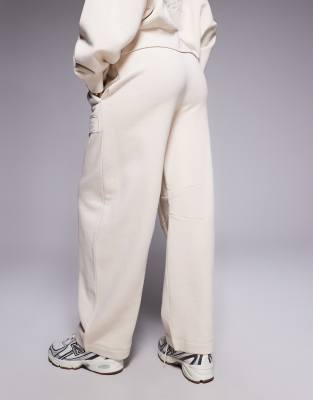 Asos Weekend Collective Weekend Collective Heavyweight Barrel Leg Sweatpants With Scribble Graphic In Neutral