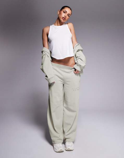 Weekend Collective heavyweight barrel leg trackies in washed sage green (part of a set) - view 1