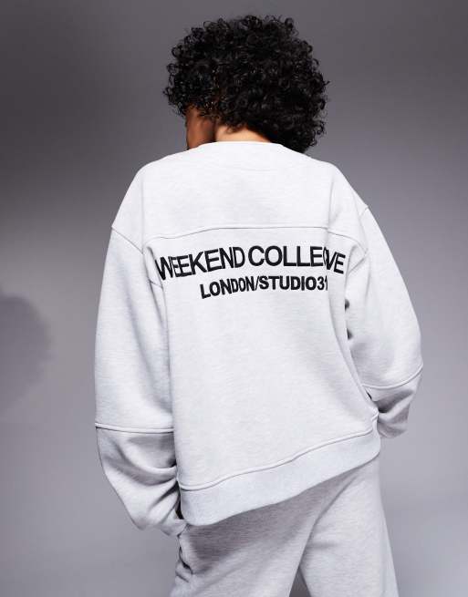 Weekend Collective heavyweight cardigan with logo embroidery in ice heather - part of a set