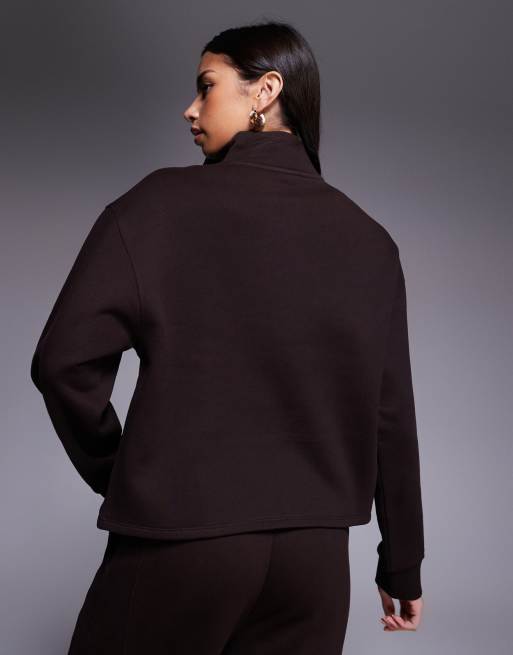 Weekend Collective heavyweight co-ord half zip sweatshirt in chocolate, 4 of 4