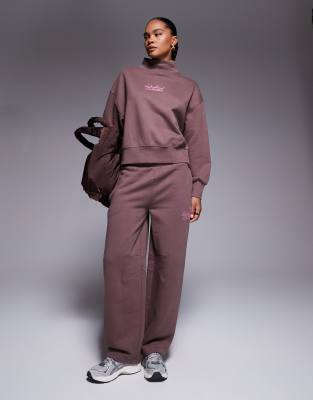 Asos Weekend Collective Weekend Collective Heavyweight Funnel Neck Sweatshirt With Scribble Embroidery In Brown