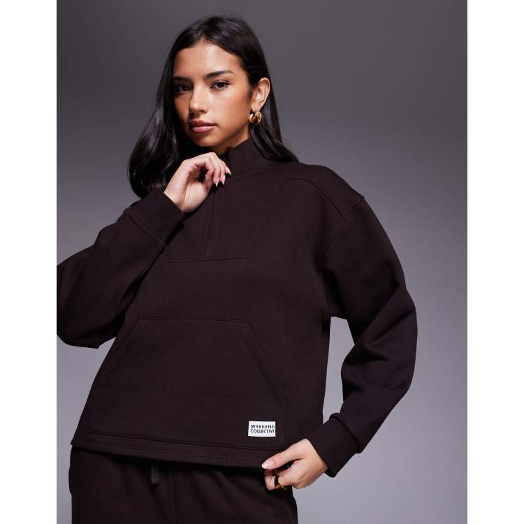 Weekend Collective heavyweight half zip sweatshirt in chocolate