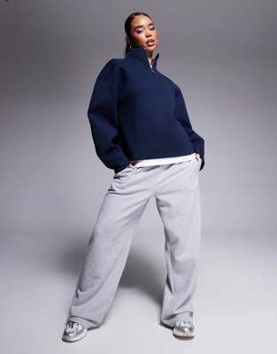 Asos Weekend Collective Weekend Collective Heavyweight Half Zip Sweatshirt With Logo In Navy