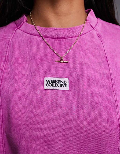 Weekend Collective heavyweight short sleeve top in acid wash pink, 2 of 4