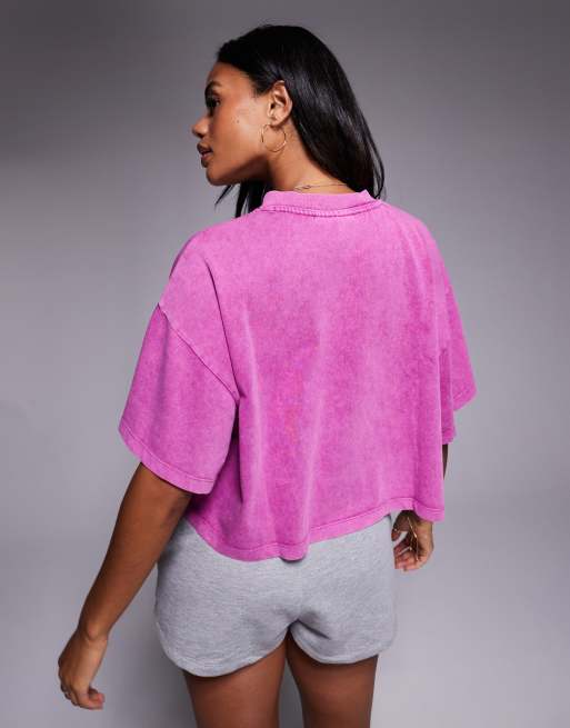 Weekend Collective heavyweight short sleeve top in acid wash pink, 4 of 4