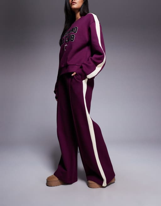 Weekend Collective co-ord heavyweight straight leg jogger with ski club design in plum