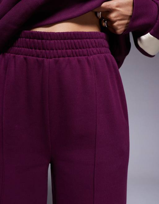 Weekend Collective co-ord heavyweight straight leg jogger with ski club design in plum