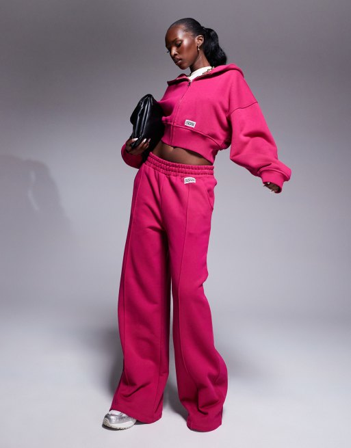 Weekend Collective heavyweight straight leg trackies and hoodie set with pintuck in burgundy