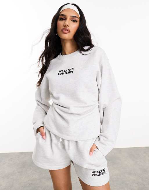 Weekend Collective heavyweight sweatshirt with corset waist detail in heathered ice