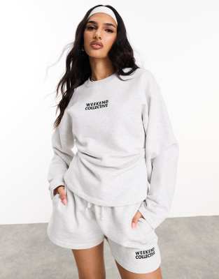 ASOS Weekend Collective Weekend Collective heavyweight sweatshirt with corset waist detail in ice marl-Grey