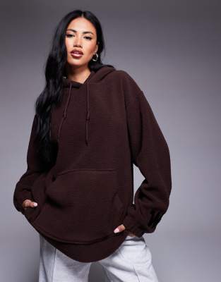 Asos Weekend Collective Weekend Collective Heavyweight Teddy Hoodie With Wca Sleeve Graphic Detail In Brown