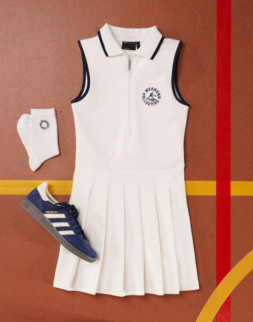 Weekend Collective heavyweight tennis dress with logo in cream | ASOS