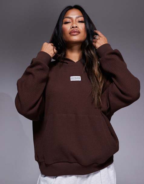 Weekend Collective heavyweight waffle hoodie in chocolate - view 1