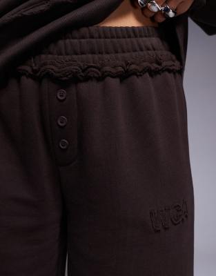 Asos Weekend Collective Weekend Collective Heavyweight Wide Leg Sweatpants With Ski Club Graphic In Brown