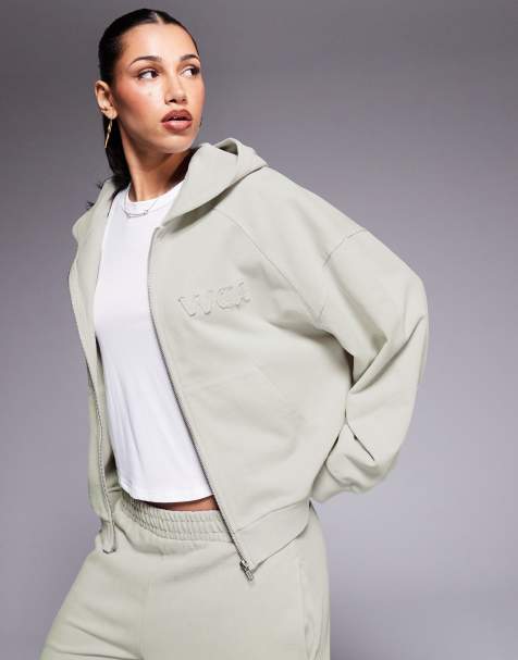 Weekend Collective heavyweight zip up hoodie in washed sage green - part of a set - view 1