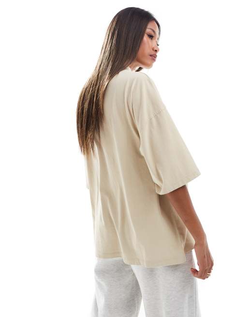 Weekend Collective high neck t-shirt with acid wash in cream, 4 of 4