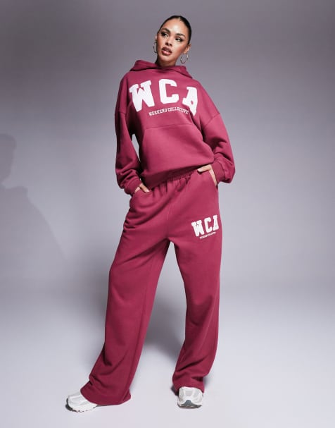 Weekend Collective hoodie and trackies set with varsity logo in plum - view 1