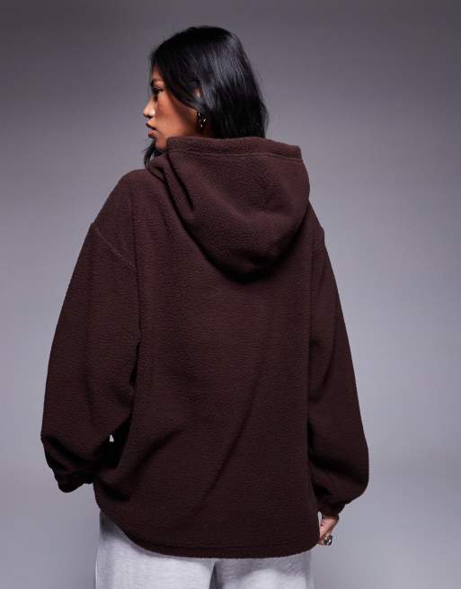 Weekend Collective - Hoodie van zware borg met WCA-print op de mouw in chocoladebruin, 4 van 4