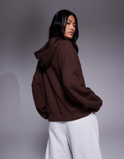 Weekend Collective - Hoodie van zware wafelstof in chocoladebruin, 2 van 4
