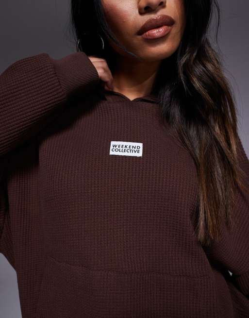 Weekend Collective - Hoodie van zware wafelstof in chocoladebruin, 3 van 4