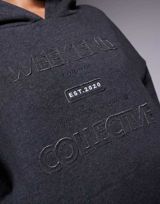 Weekend Collective hoodie with applique graphic in charcoal heather, 4 of 4