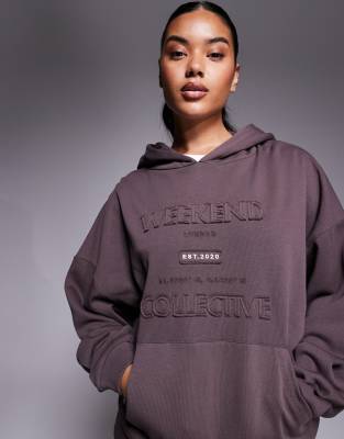 Asos Weekend Collective Weekend Collective Hoodie With Applique Graphic In Brown