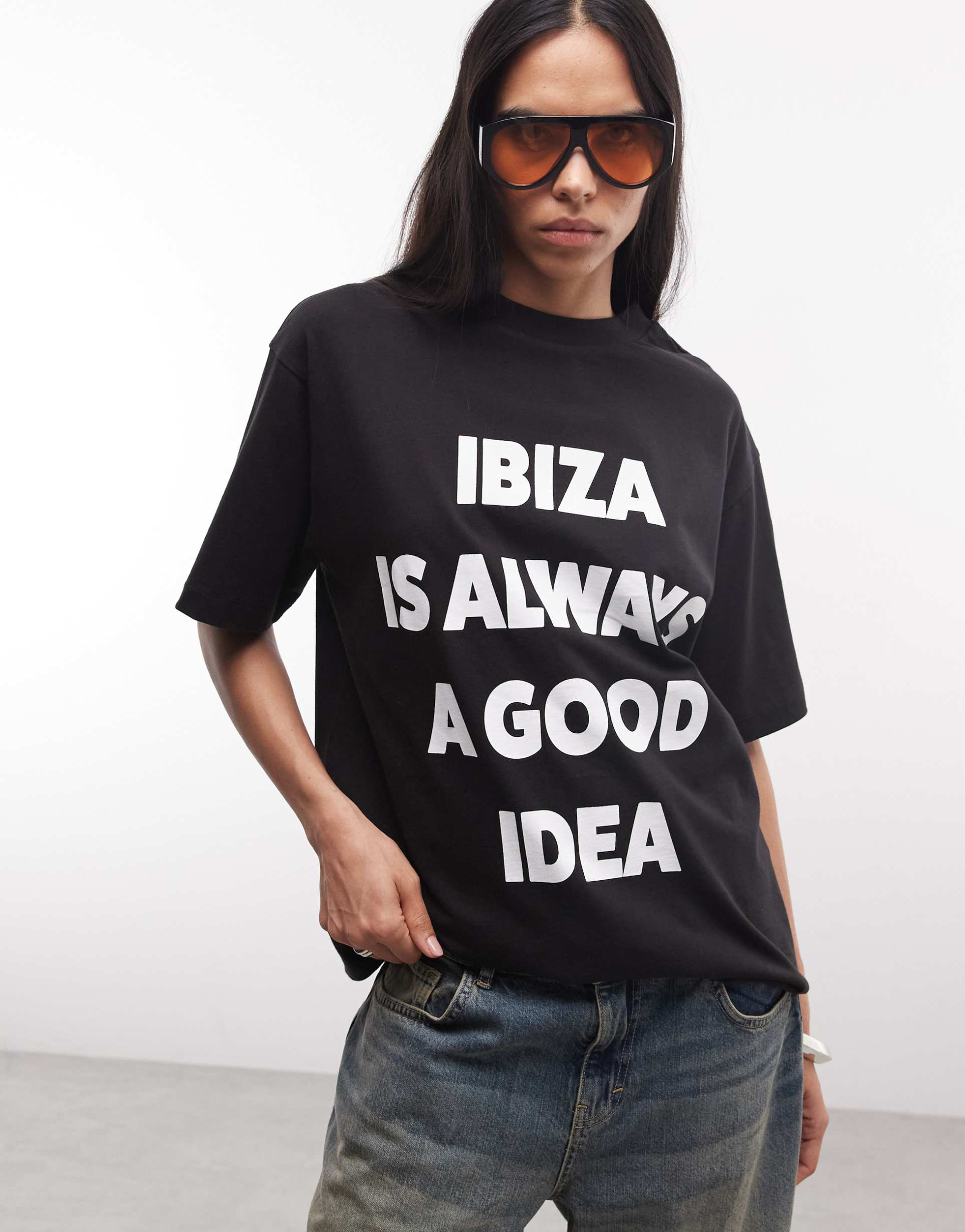 weekend collective ibiza slogan oversized t-shirt in black