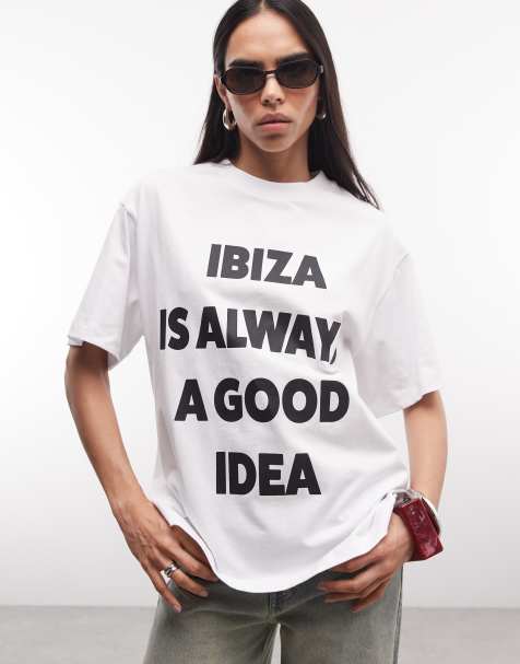 Weekend Collective Ibiza slogan oversized T-shirt in white - view 1