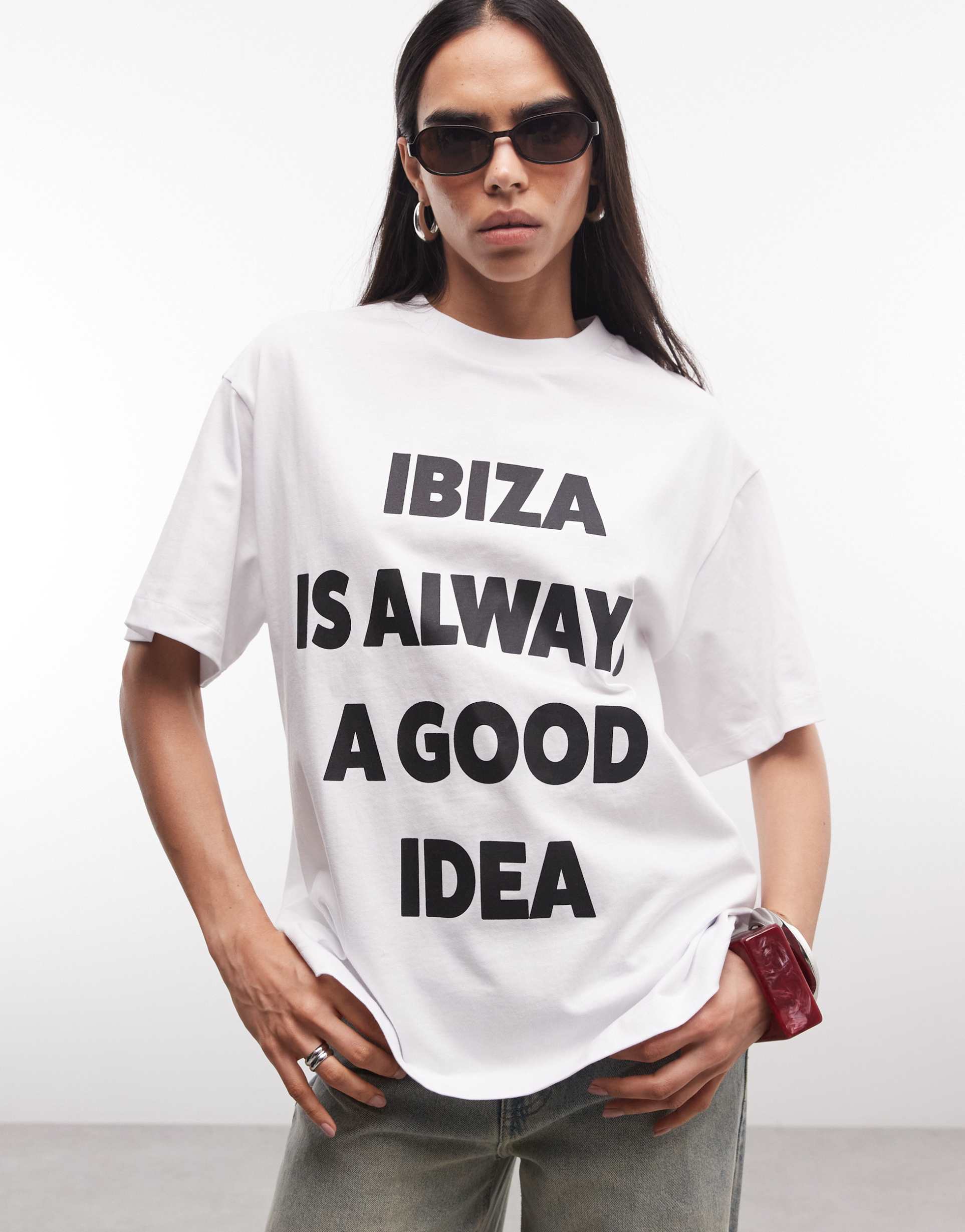 weekend collective ibiza slogan oversized t-shirt in white